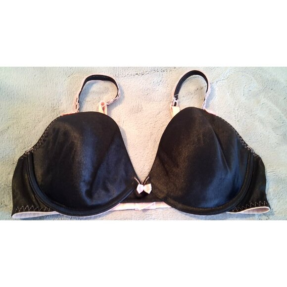 Victorias Secret Bra 36C Black with pink trim/bows lightly lined - Picture 1 of 4